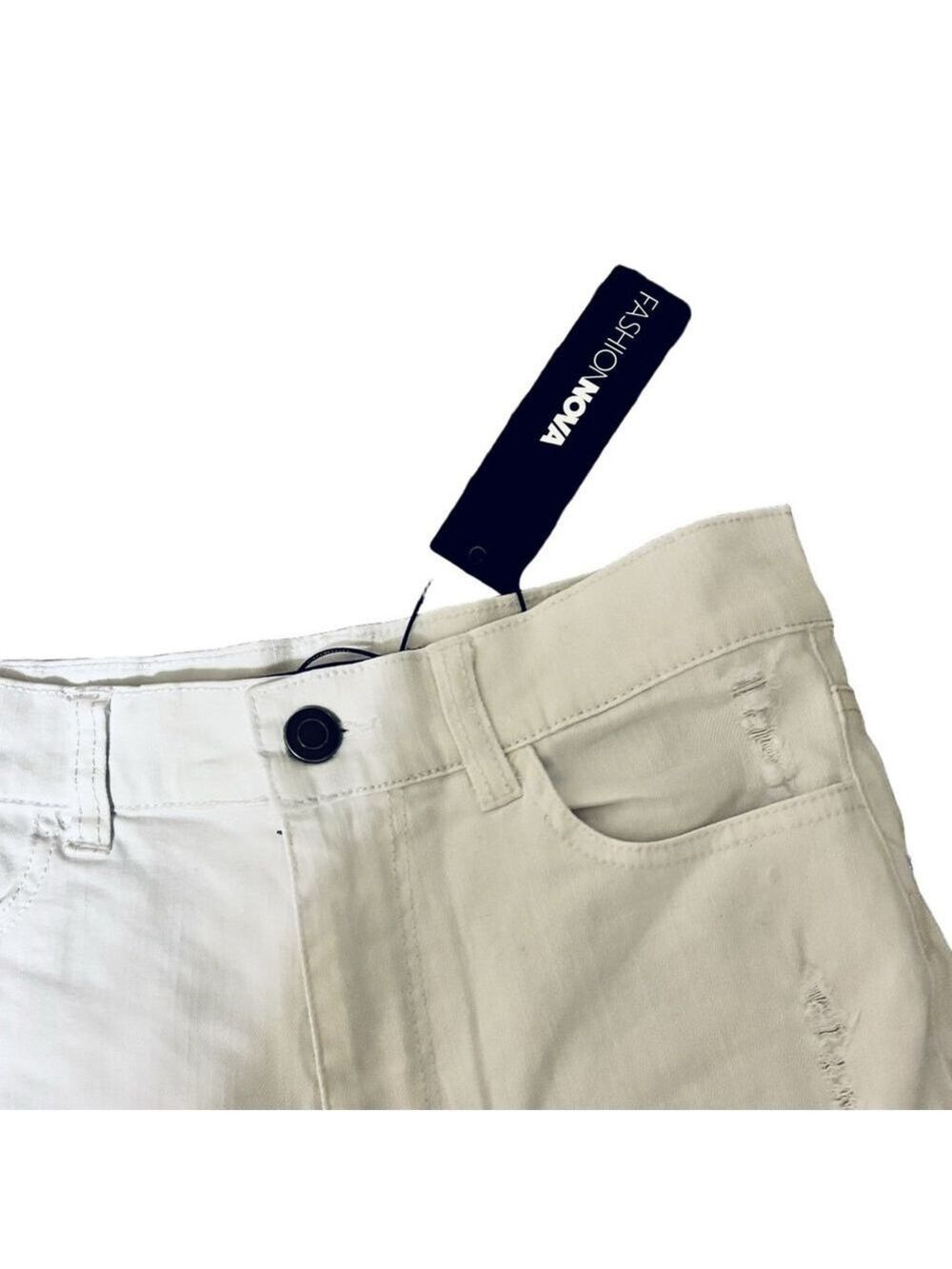 Fashion Nova White Distressed High Rise Fashion Denim Jean Shorts - Picture 4 of 7